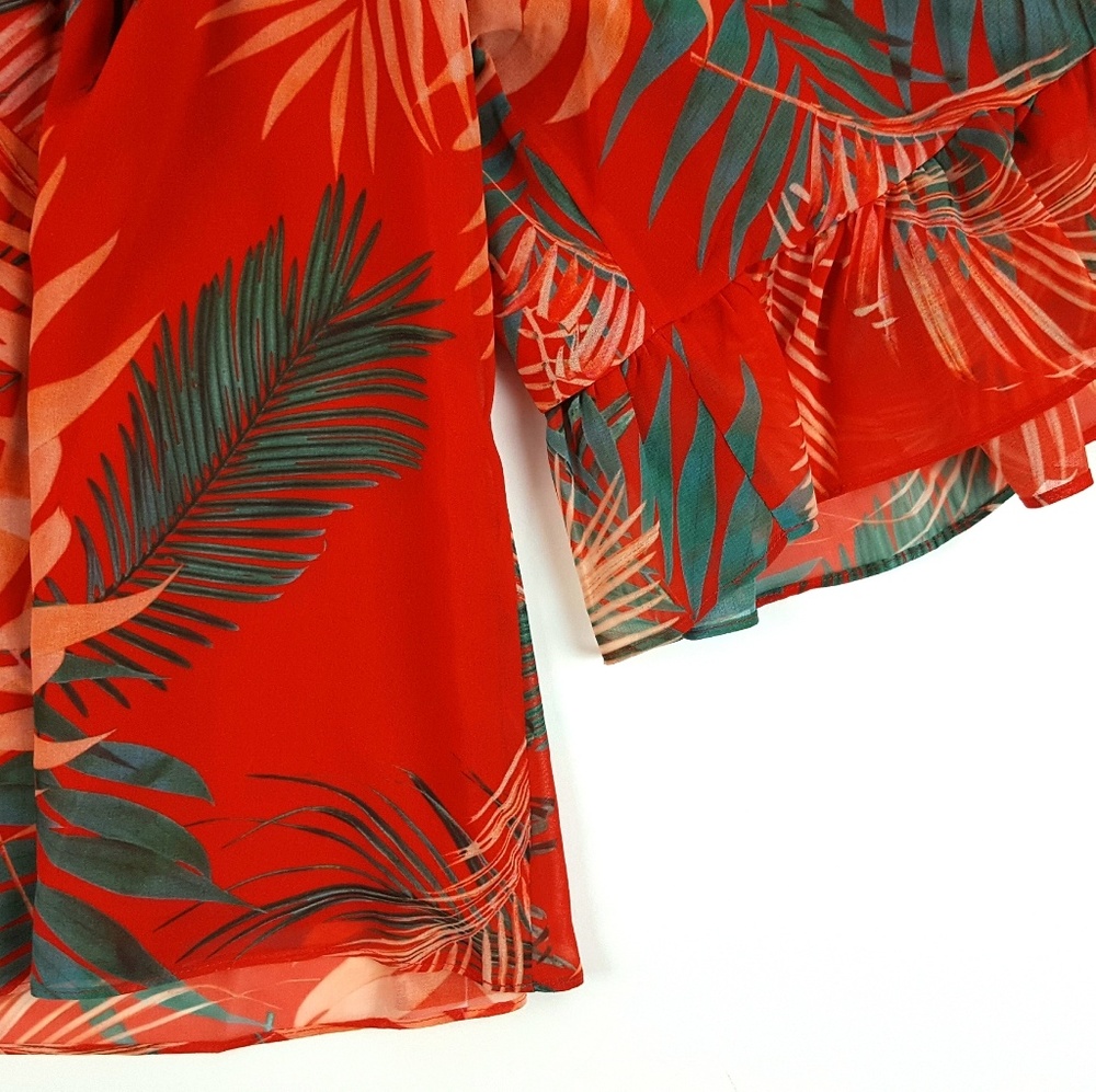 NWT REBECCA MINKOFF Faith Lipstick Print Tropical Palm Off Shoulder Ruffle - Picture 8 of 8